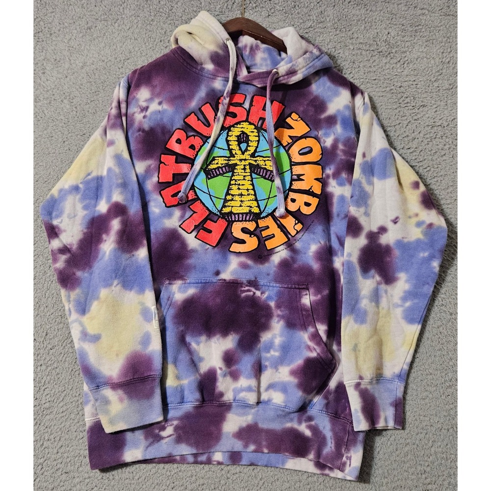 Flatbush Zombies Hoodie Mens Size Small Tie Dye Sweatshirt Pullover Purple White
